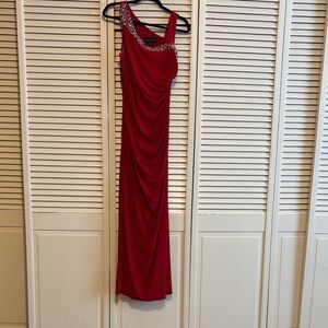 Elegant One Shoulder Red Dress with Sparkling Details